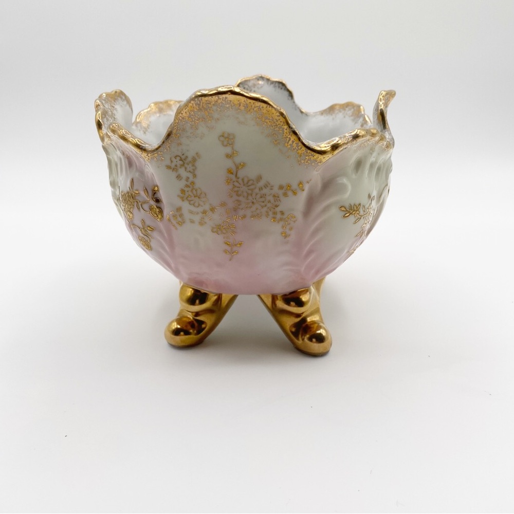 Gold Trimmed Trinket Bowl Candy Bowl with Flower Accent Bowl - Picture 6 of 11